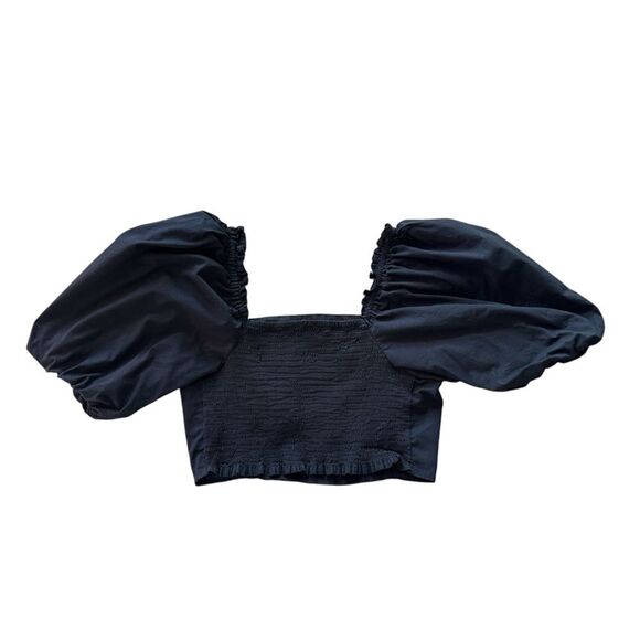 Jason Wu Square Neck Puff Sleeve Cropped Blouse Black S - Picture 2 of 12